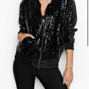 Victorias Secret Sport Limited Edition Full Zip Bling Black Sequin Bomber Jacket